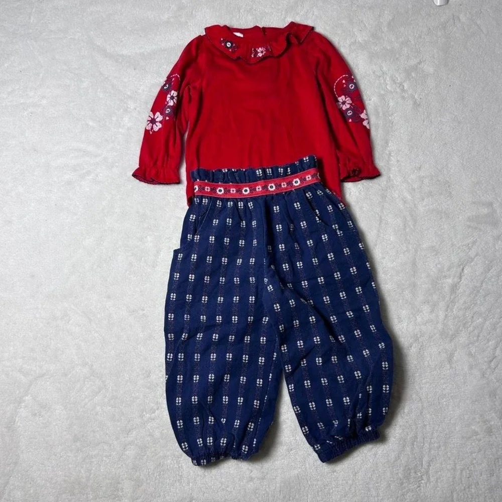 Vintage Oshkosh Red white and‎ blue floral bubble pants matching turtleneck USA